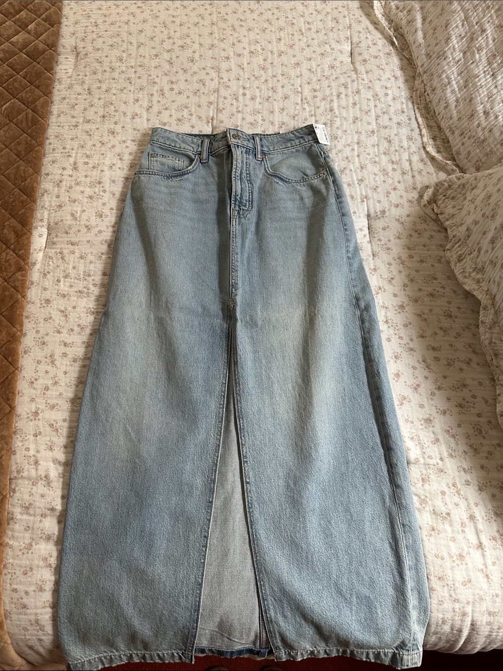 We The Free Light Blue Denim Maxi Skirt with Front Slit